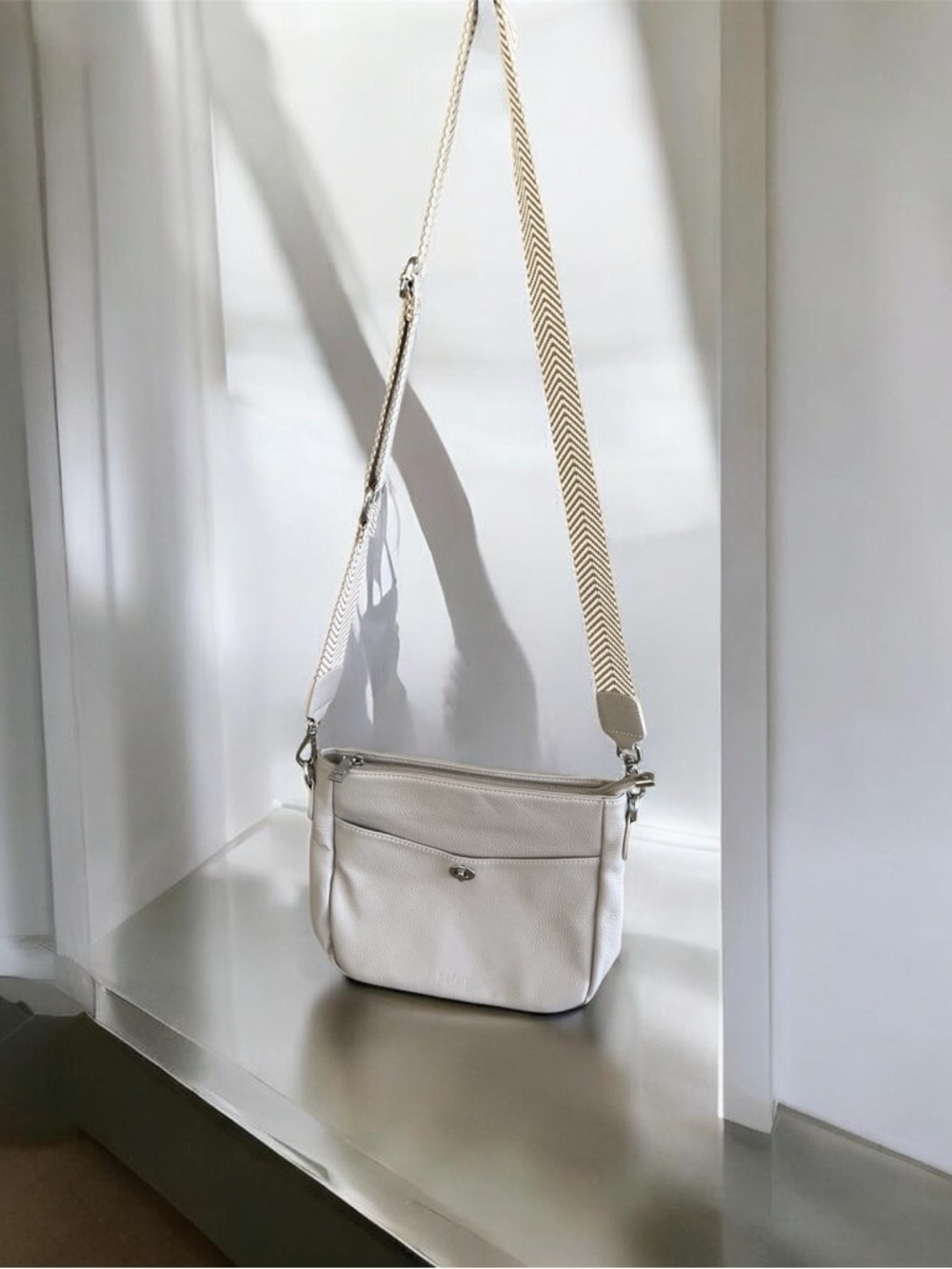 Beige Befen Crossbody Shoulder Bag with Adjustable Strap